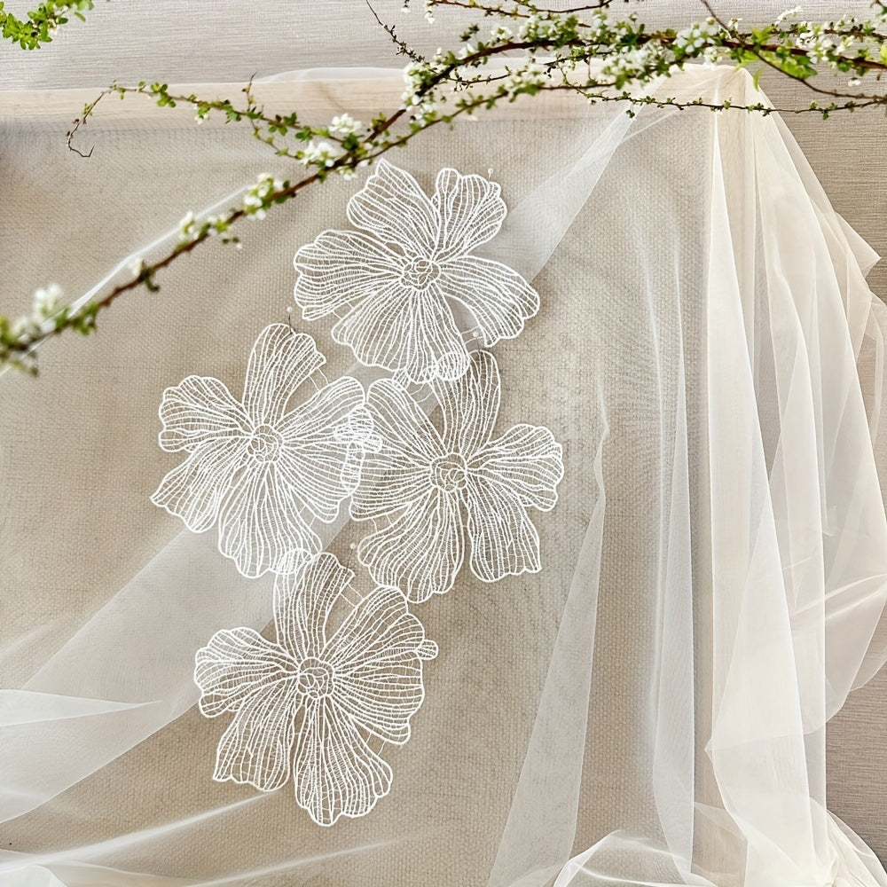5/10pcs) White Floral Lace Embroidery Patches