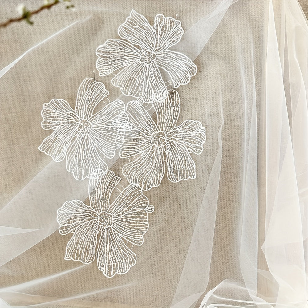 5/10pcs) White Floral Lace Embroidery Patches
