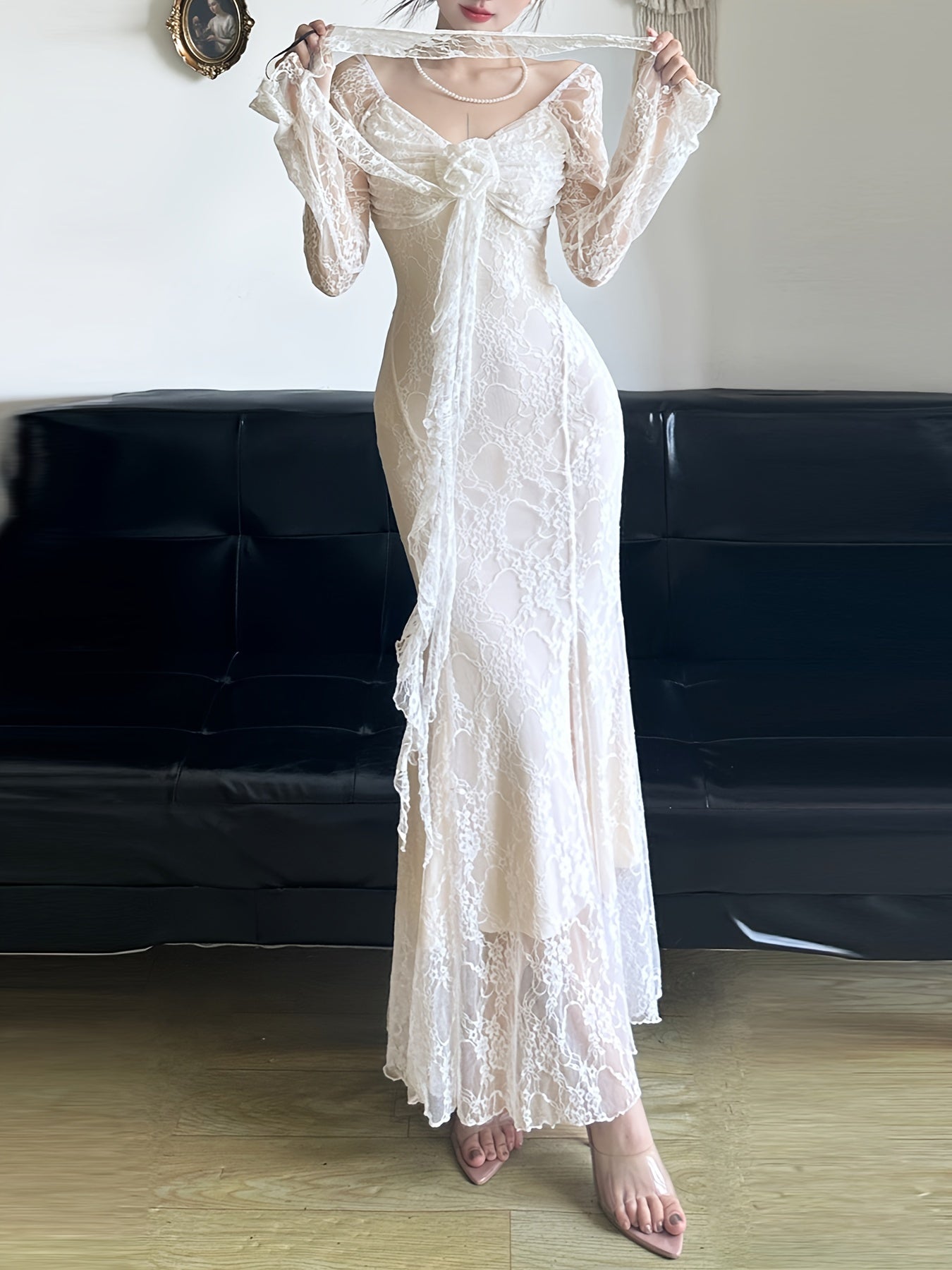 French-Inspired Ruffle Lace Dress