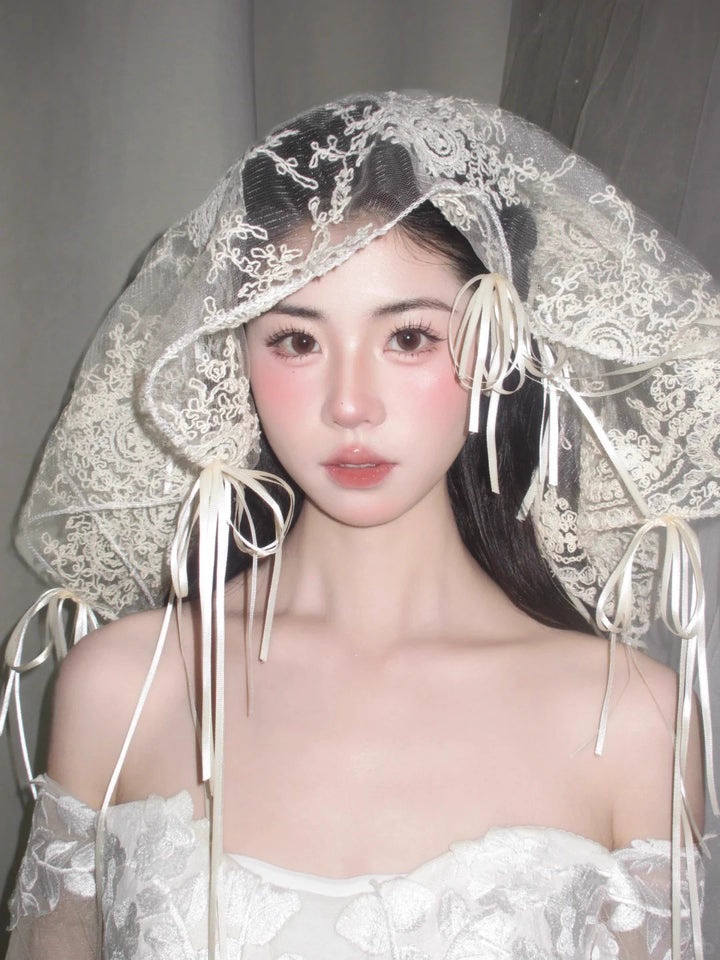Ribbon Lace Bonnet Veil