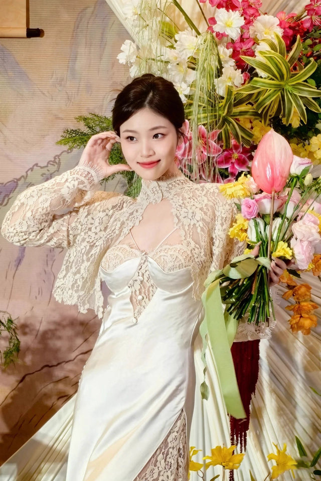 Slip Lace Dress W Long Sleeve Bolero Jacket