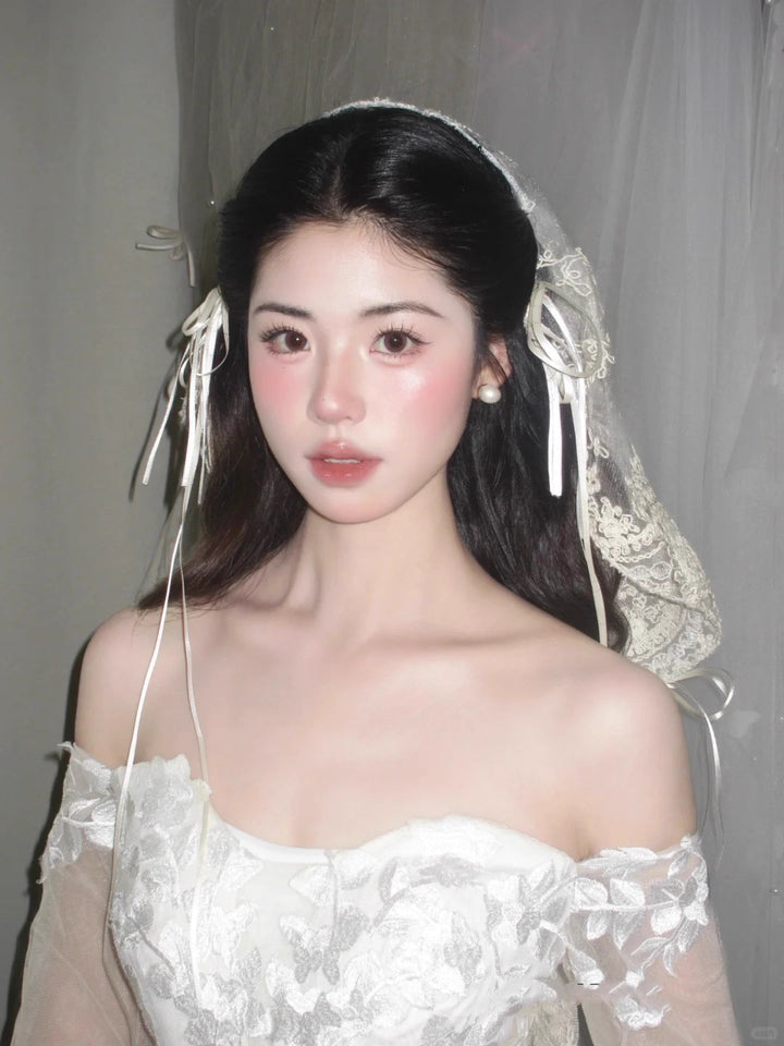 Ribbon Lace Bonnet Veil
