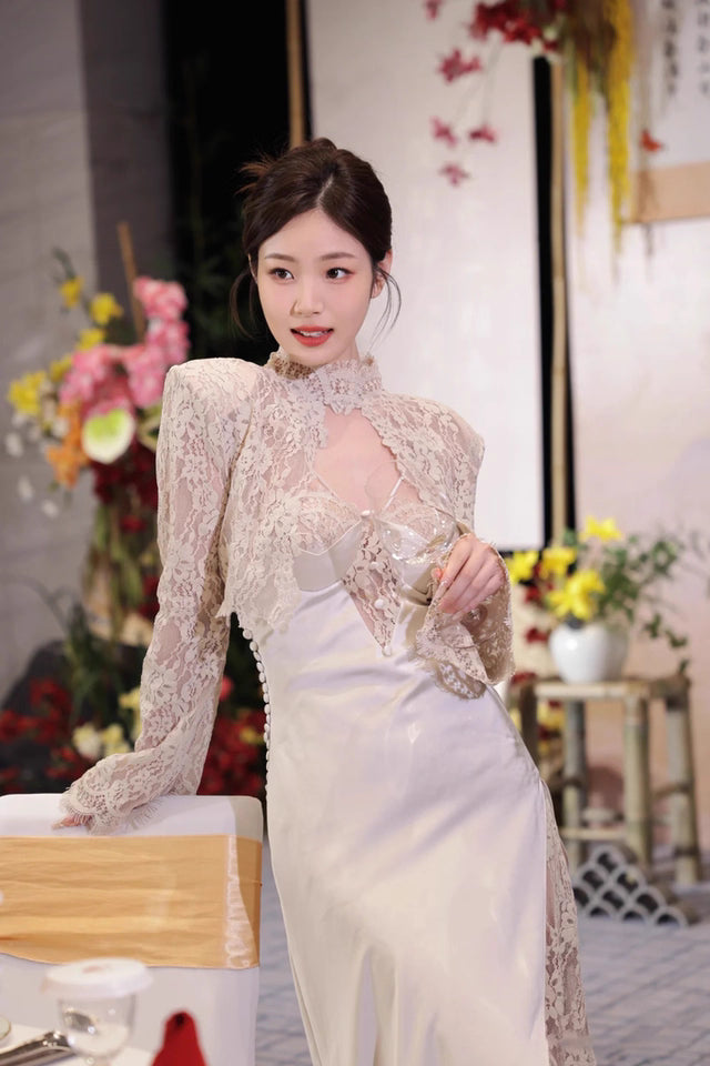 Slip Lace Dress W Long Sleeve Bolero Jacket