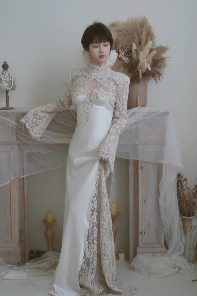 Slip Lace Dress W Long Sleeve Bolero Jacket