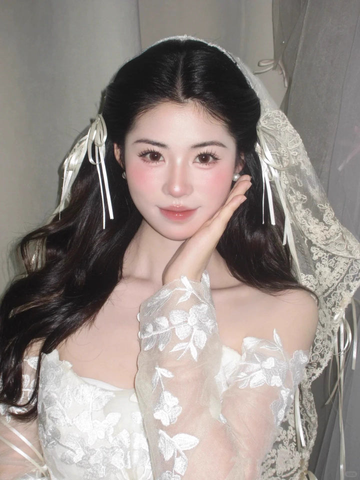 Ribbon Lace Bonnet Veil