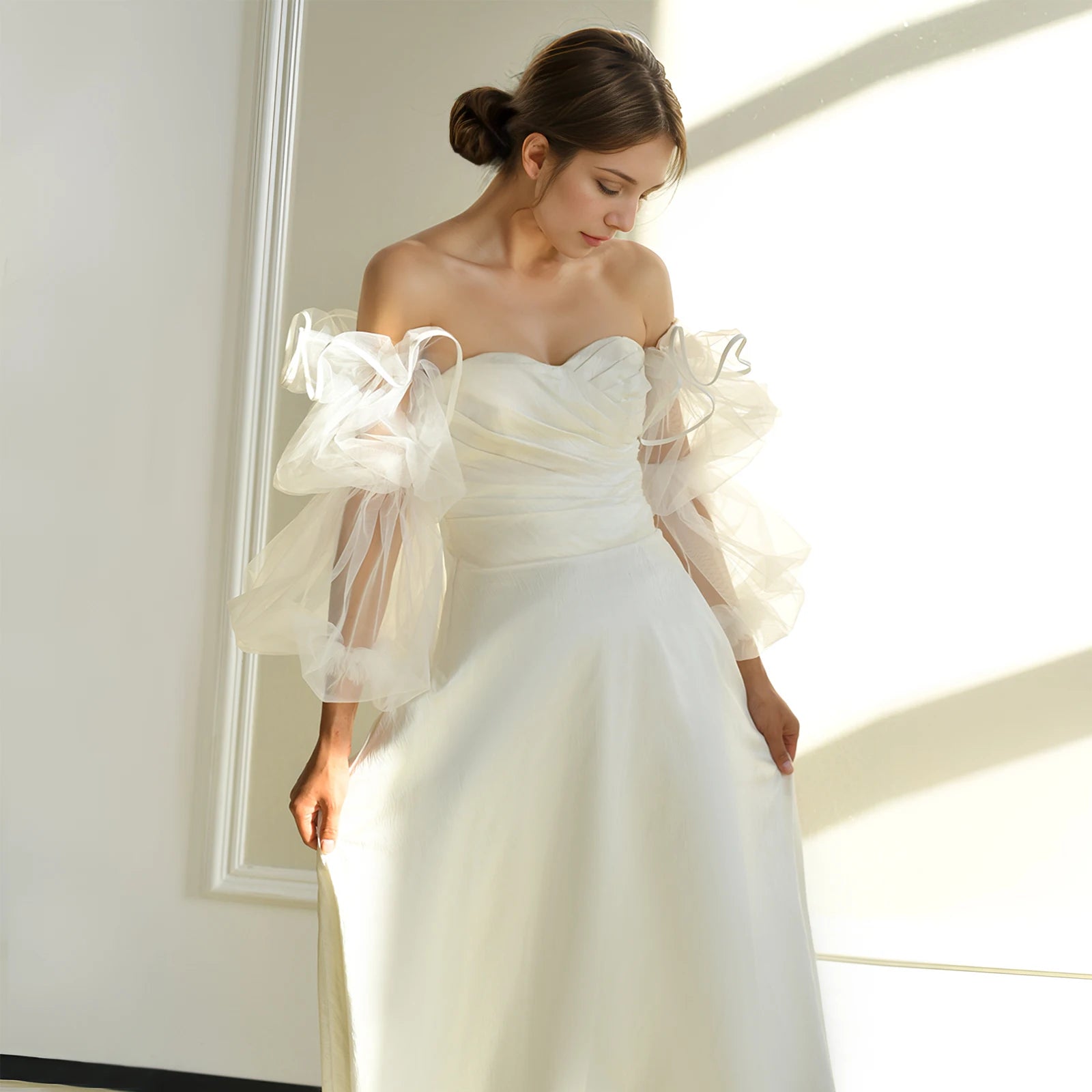 Wavy Ruffle Mesh Bridal Gloves