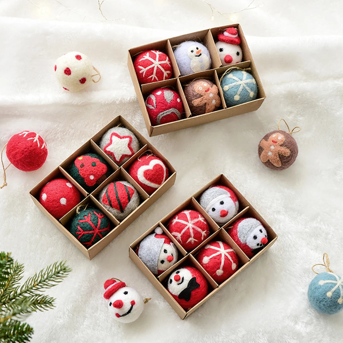 Felt Ball Christmas Winterland 6pcs Set