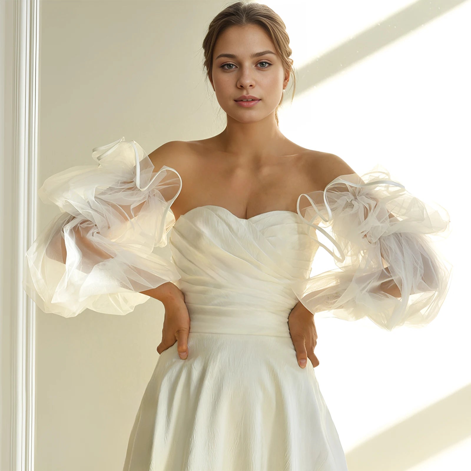 Wavy Ruffle Mesh Bridal Gloves