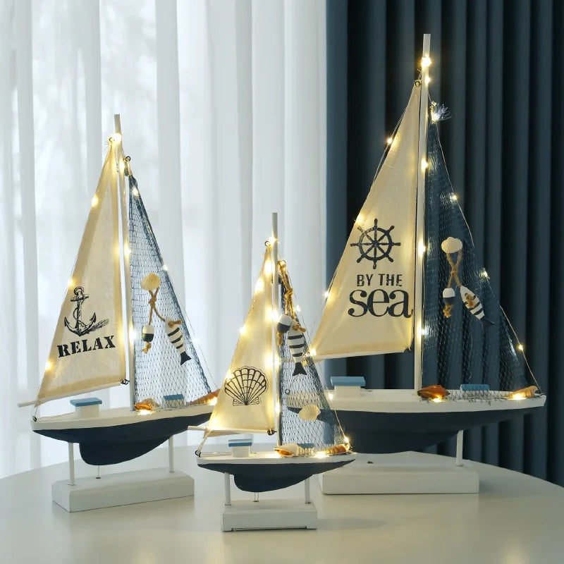 Retro Wooden LED Sailing Boat