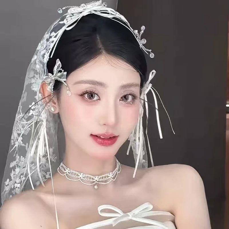 Ribbon Lace Bonnet Veil