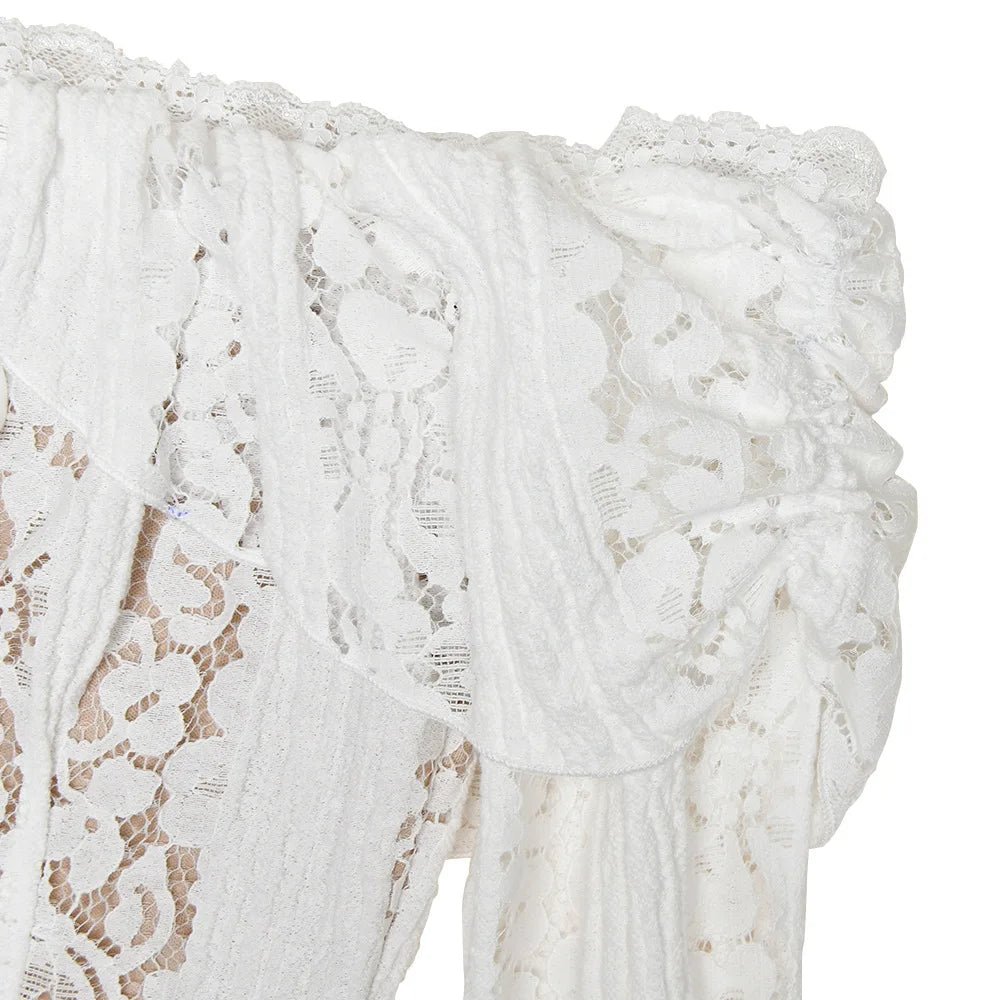 White Off-Shoulder Lace Maxi Dress