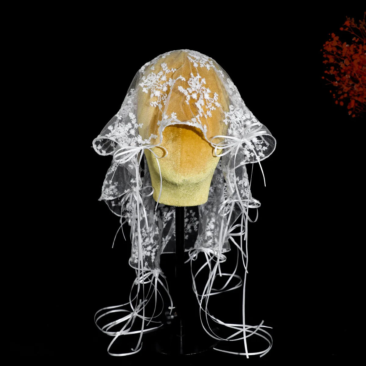 Ribbon Lace Bonnet Veil