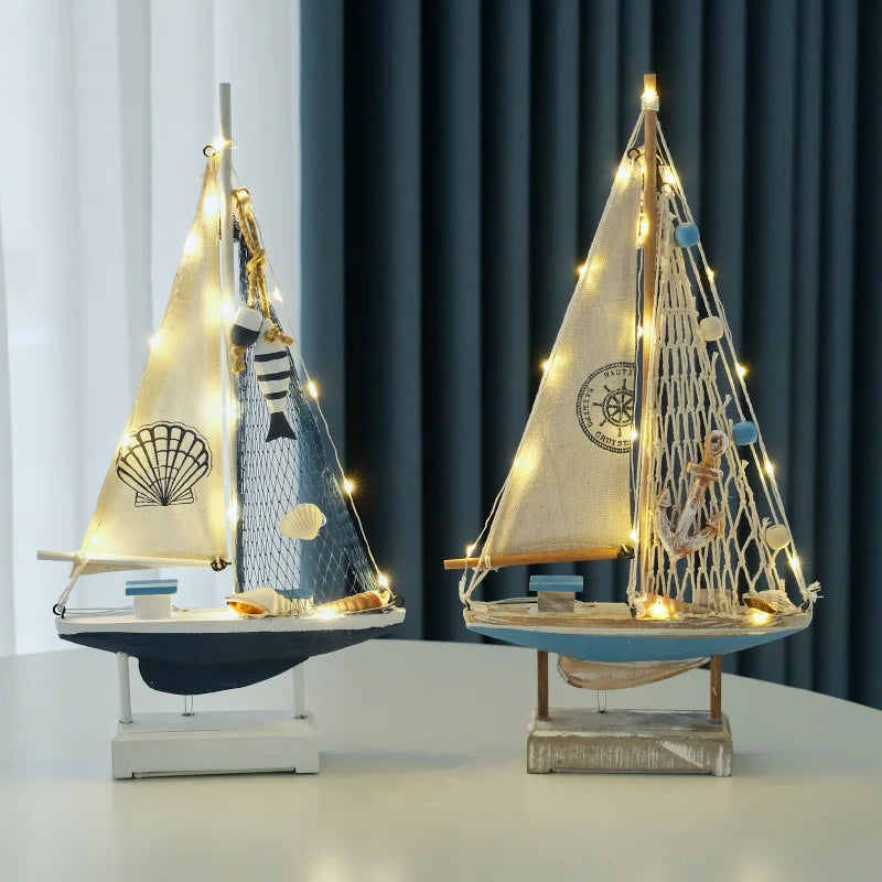Retro Wooden LED Sailing Boat