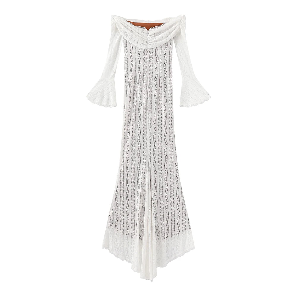 White Off-Shoulder Lace Maxi Dress