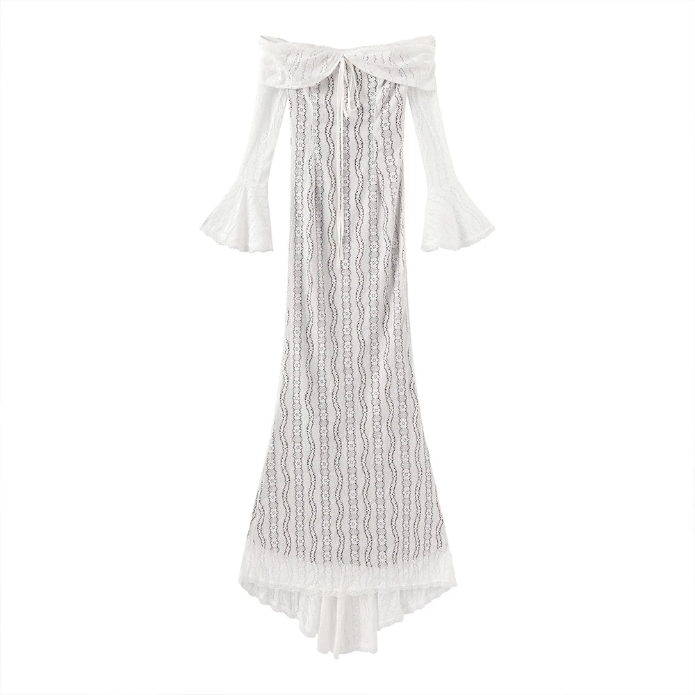 White Off-Shoulder Lace Maxi Dress