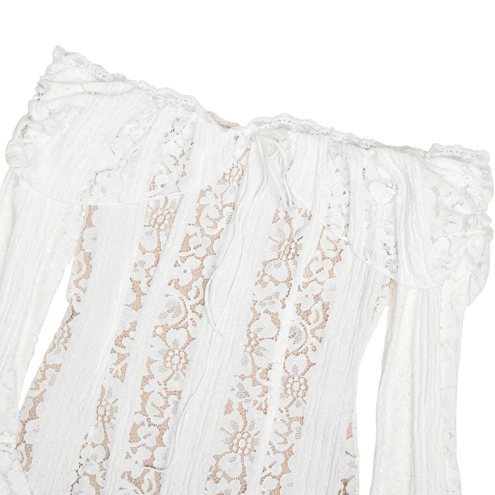 White Off-Shoulder Lace Maxi Dress