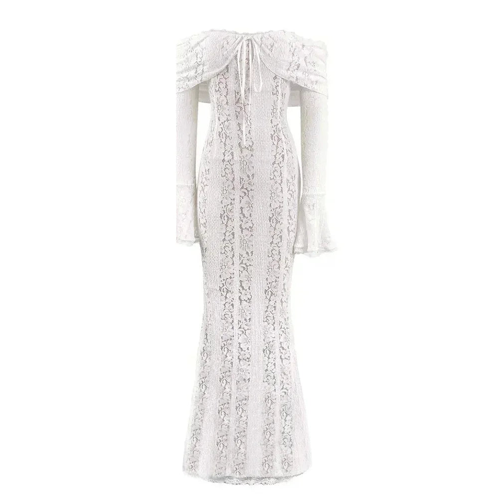 White Off-Shoulder Lace Maxi Dress