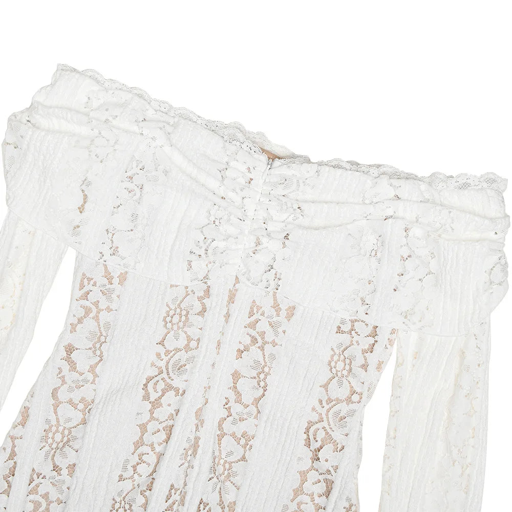 White Off-Shoulder Lace Maxi Dress