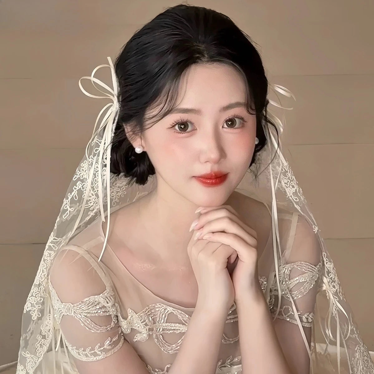 Ribbon Lace Bonnet Veil
