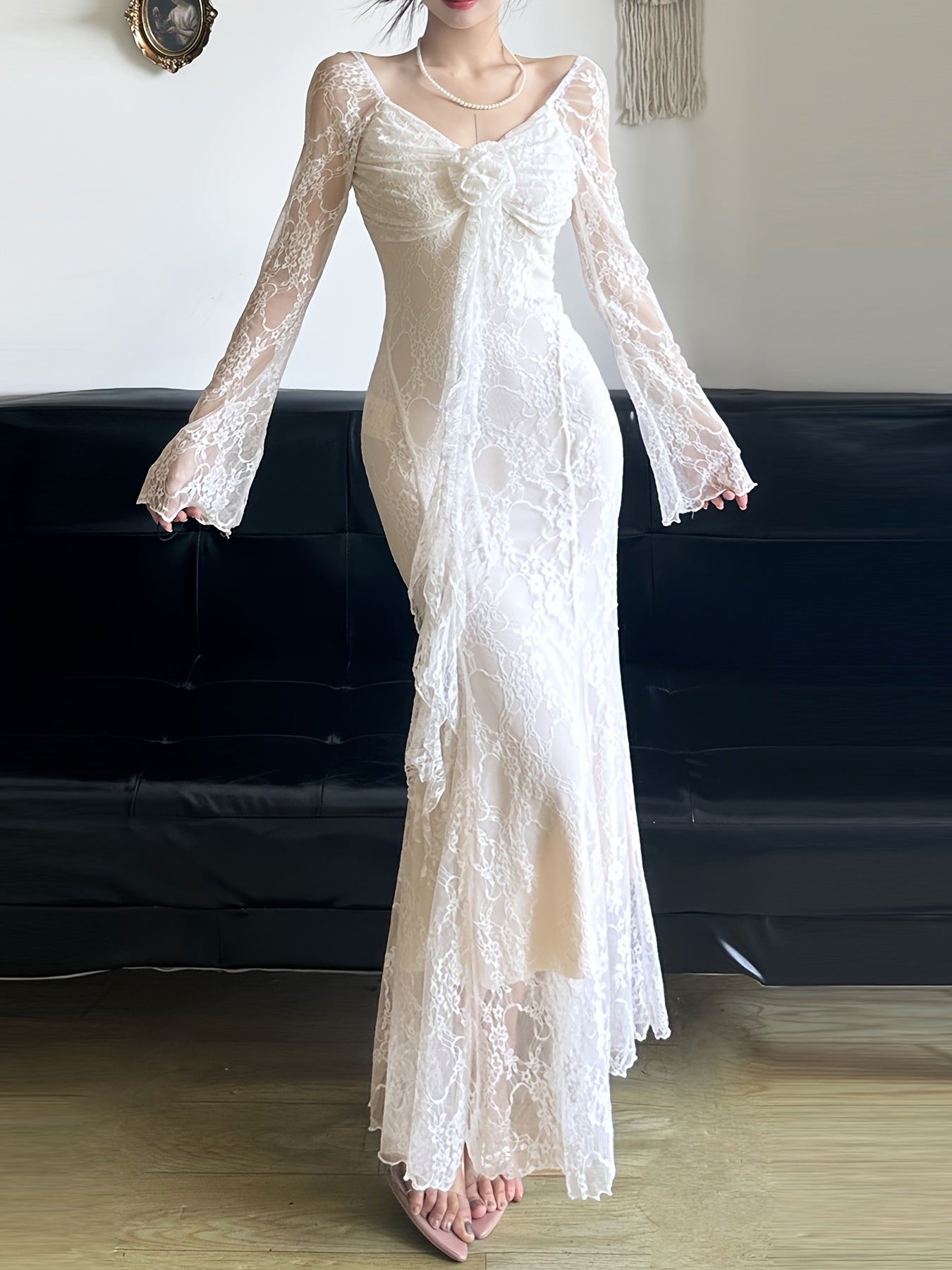 French-Inspired Ruffle Lace Dress